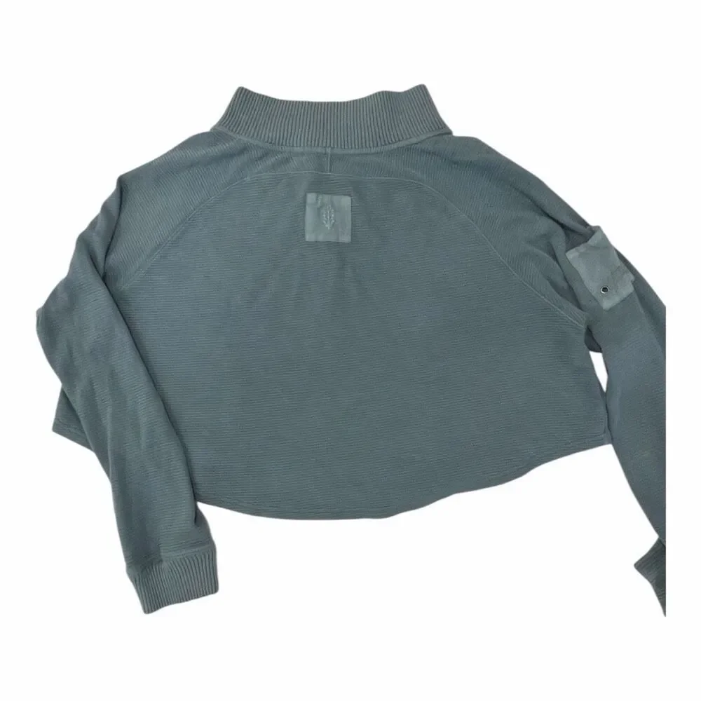 Free People FP Movement So Fly Henley Layer Midnight Jade Green Cropped L NEW